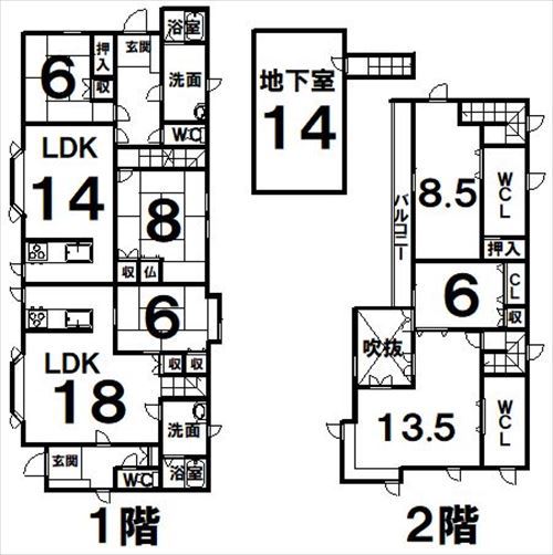音更町柳町南区2世帯住宅 間取図