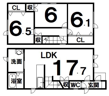 音更町宝来西町借家 間取図