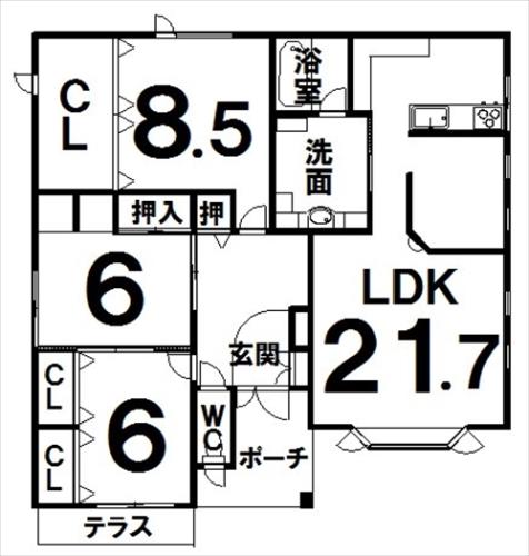 木野西通15丁目貸家 間取図